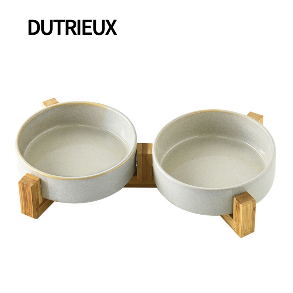 K3392 Japanese-style handmade ceramic pet slow feeder bowl, anti-spill cat and dog bowl.