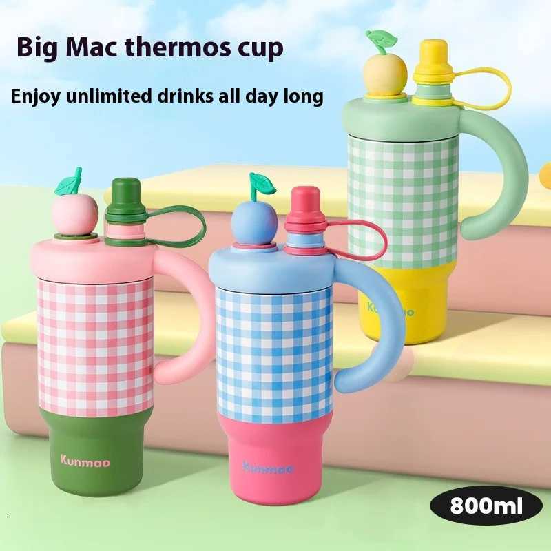 New Coffee Cup for Girls High Appearance Level Checkered InS-style Straw Cup Stainless Steel Portable Handle Insulated Cup H251215
