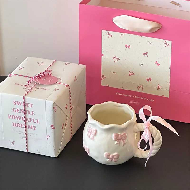 Cute Bow Thicke Ceramic Cup Hand Bow Irregar g Cups Coffee Milk Drinks Cup H251215
