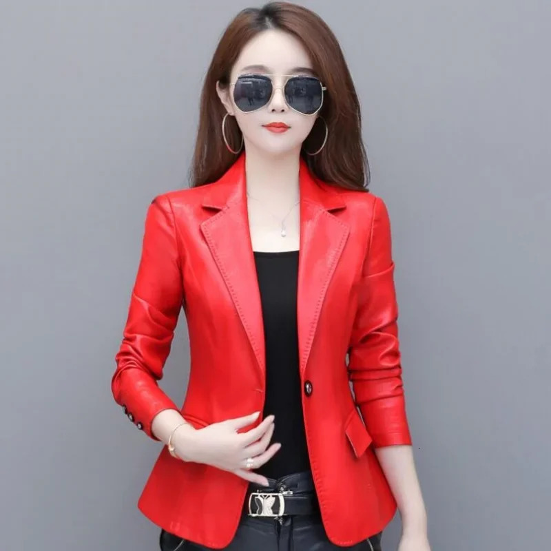 Spring Genuine Leather Jacket Women Korean Fashion Slim Sheepskin Coat Black Red Real jackets ladies Casual Blazer femme 251205