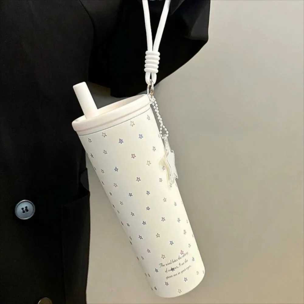New Star Insulated Cup White with Lanyard Thermal Water Bottle with Straw Stainless Steel Car Coffee Cup Gifts H251215