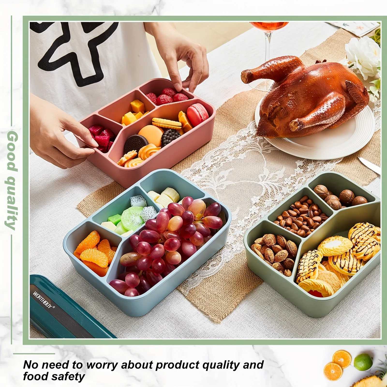 1pc Premium simple style silicone lunch box four cpartments lunch box with cpartments microwave safe dishwasher safe H251213
