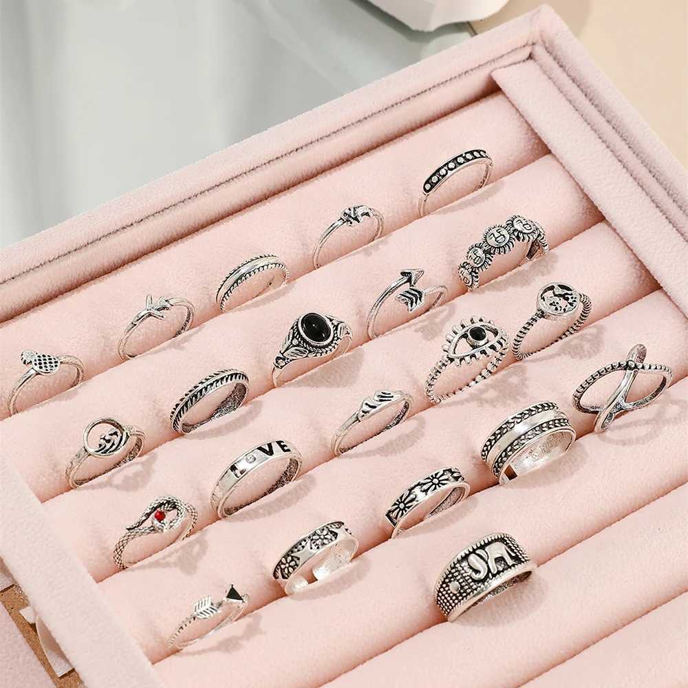 21Pcs/SetNew Fashion Punk Retro Style Serpentine Face Elephant Ring Metal Creative Splicing Holloway Personality Ring M251215