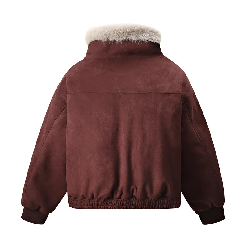 American Retro Mountain Carving Fur All-In-One Short Thickened Warm Lapel Cotton Jacket 251223
