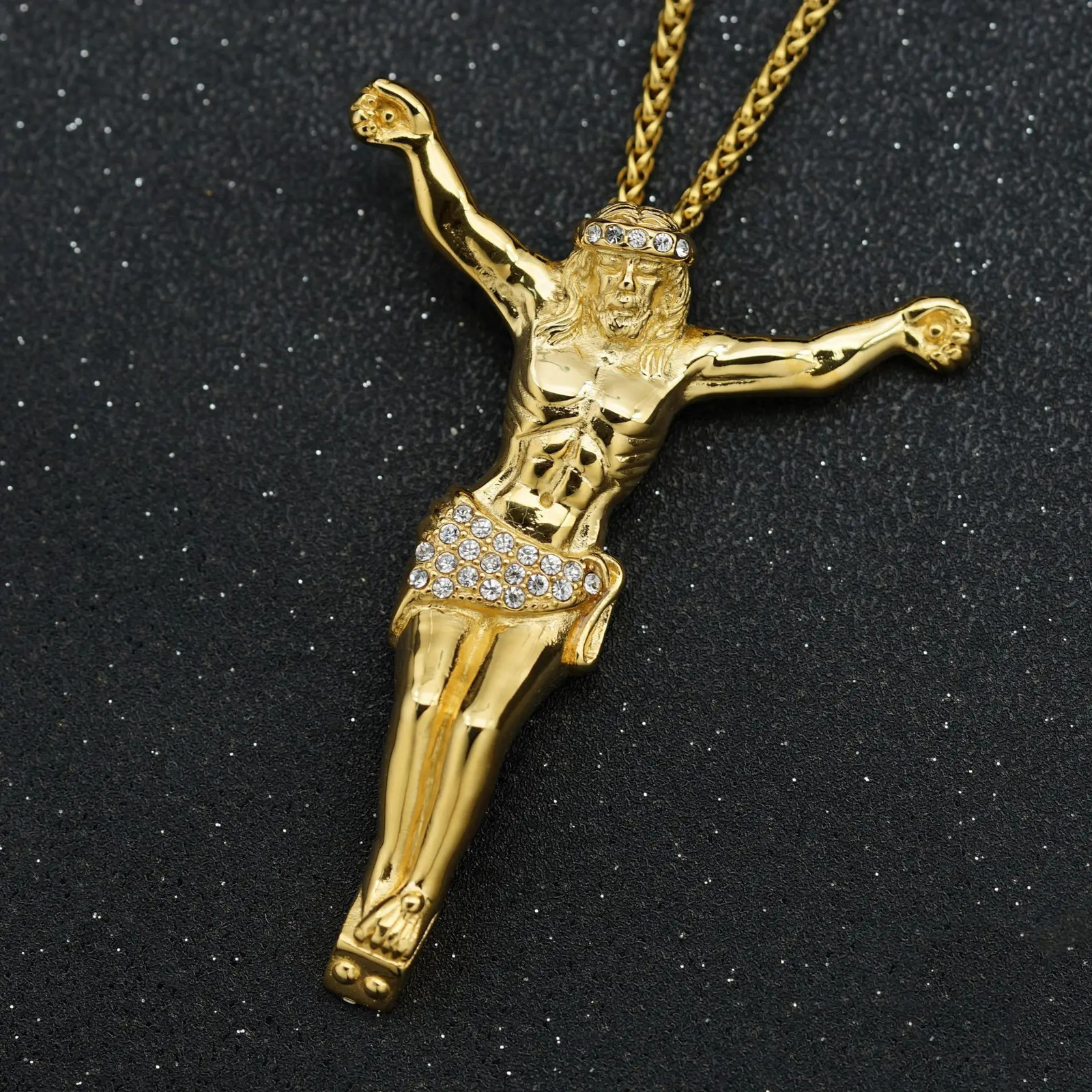 Religious Jesus Cross Necklace for Men Fashion Gold Color Cross Pendent with rhinestone Jewelry Gifts for Men Pendant251212
