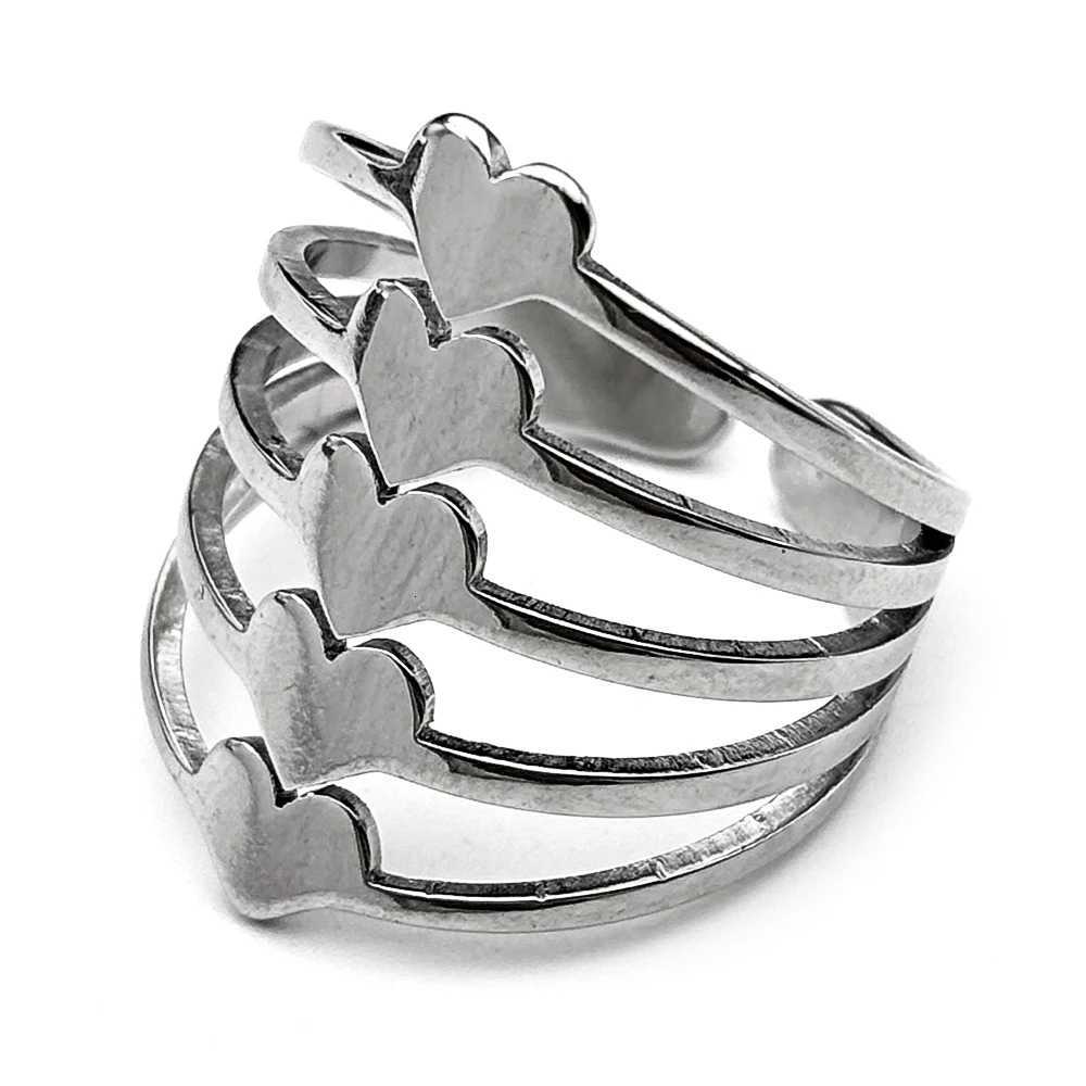 Hiphop Luxury Heart Open Ring For Women Men StainlESS Steel Silver Color Party Fashion Adjustable Finger Jewelry AccESSory M251215