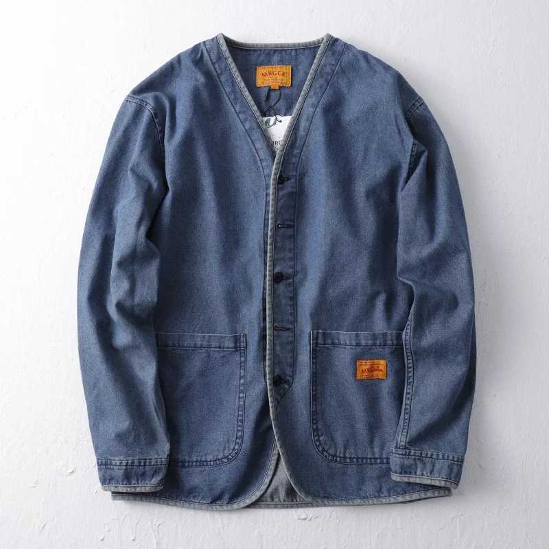 Amekaji Japan Retro Heavy Washing Workwear Clothes 100 Cotton Denim Jacket Mens Trendy Cardigan Top Taoist Robe Mens Jacket H251215