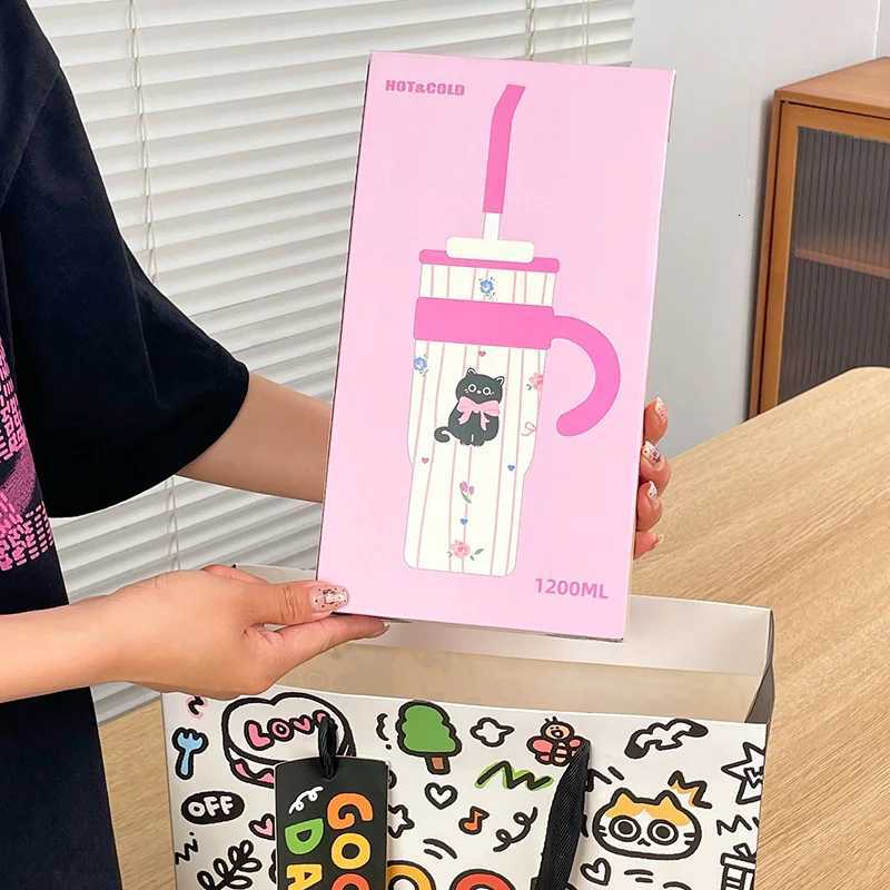 12L Cute Cat Thermos Cup SUS316 Outdoor Travel Portable Large Capacity Ice Cup Car Cup with Handle Straw as a Birthday Gift H251215