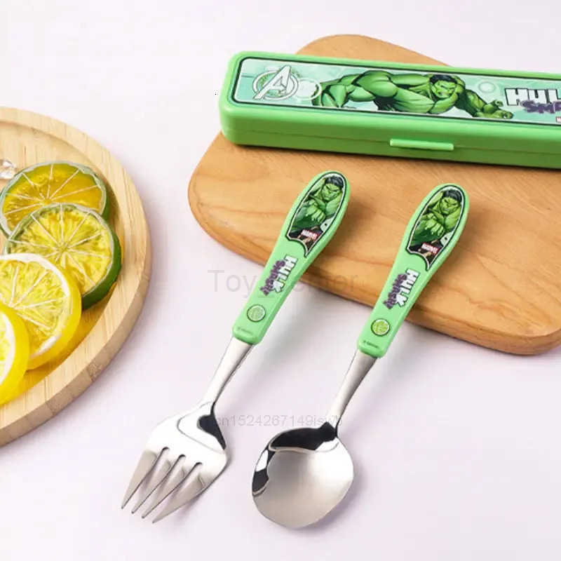 Disney Childrens Cutlery Set Hulk Spoon Fork Kids Stainless Steel Creative Cartoon Cutlery Portable Anime Figures Cutlery Set H251215