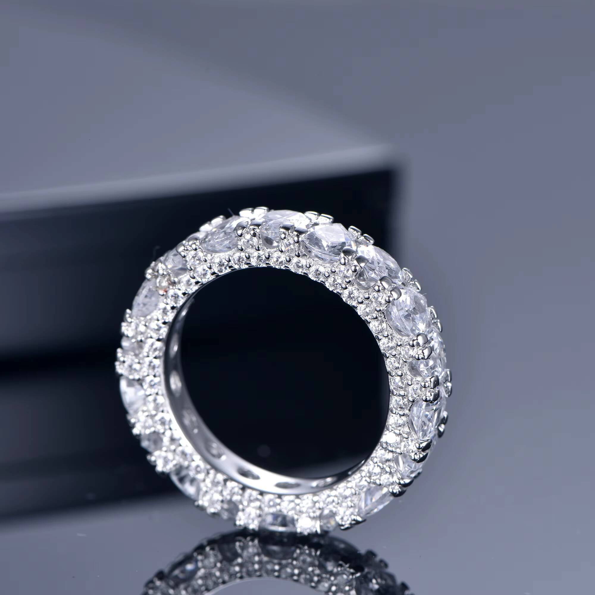 Wholesale 14K White Gold Rhodium Plated 925 Sterling Silver Eternity Wedding Band Womens CZ Diamond Engagement Ring for Party