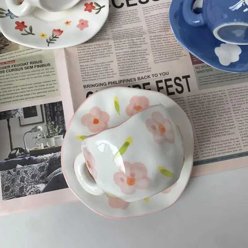 Handmade Underglaze Color Irregar Ceramic Cup Dish Set Hand-painted Mti Pattern Coffee Cup Can Microwave Ovens Dishwashers H251215