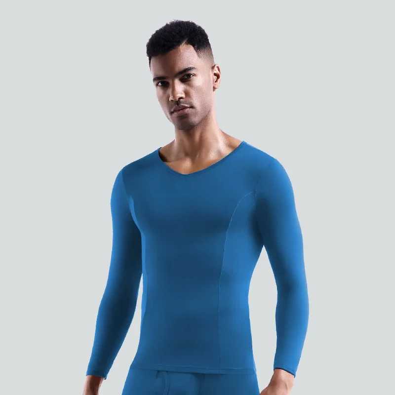 Mens thin cotton V-neck slim-fit basic underwear single youth autumn coat warm top base shirt G2512151