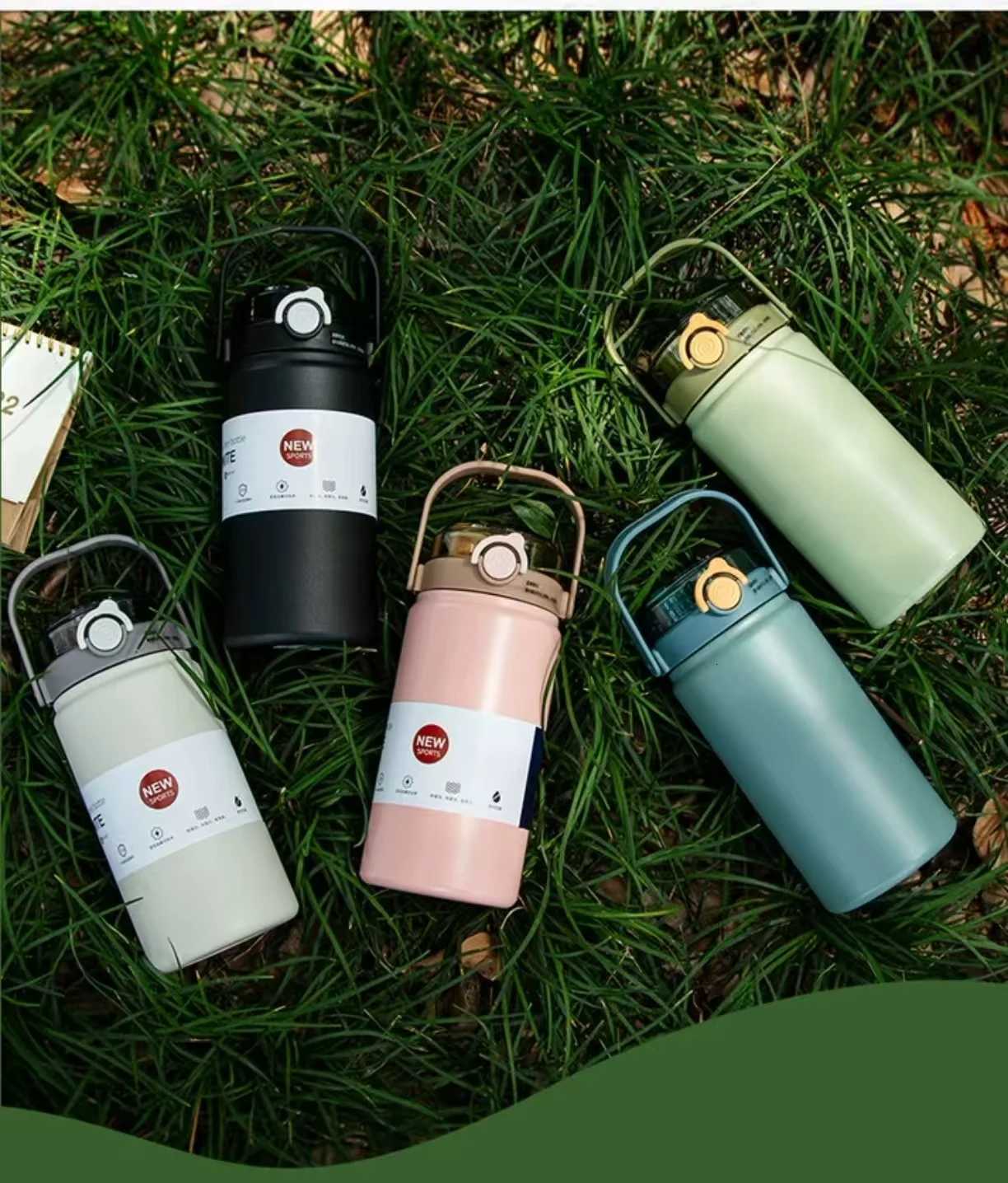 New simple and large-capacity 316 handle thermos cup for outdoor mountaineering and sports with dual drinking cups H251215