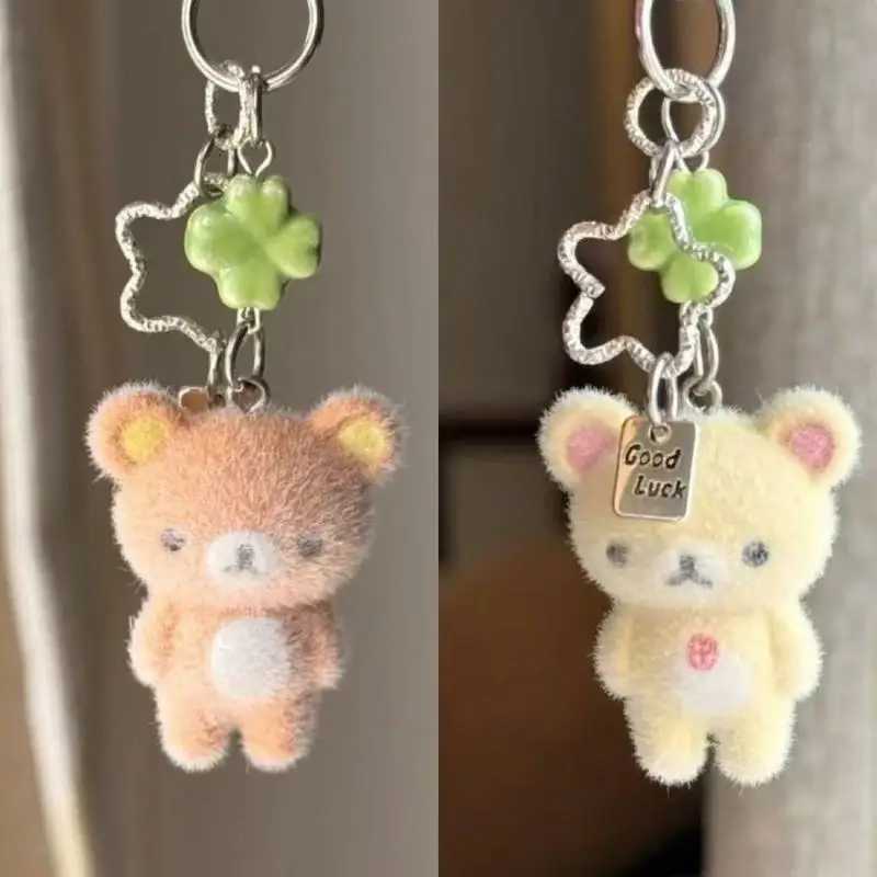 Rilakkuma Cute Flocking Little Bear Keychain Cartoon Resin Animals Charms Keyring Carbag Purse Phones Key Ring Gift M251215