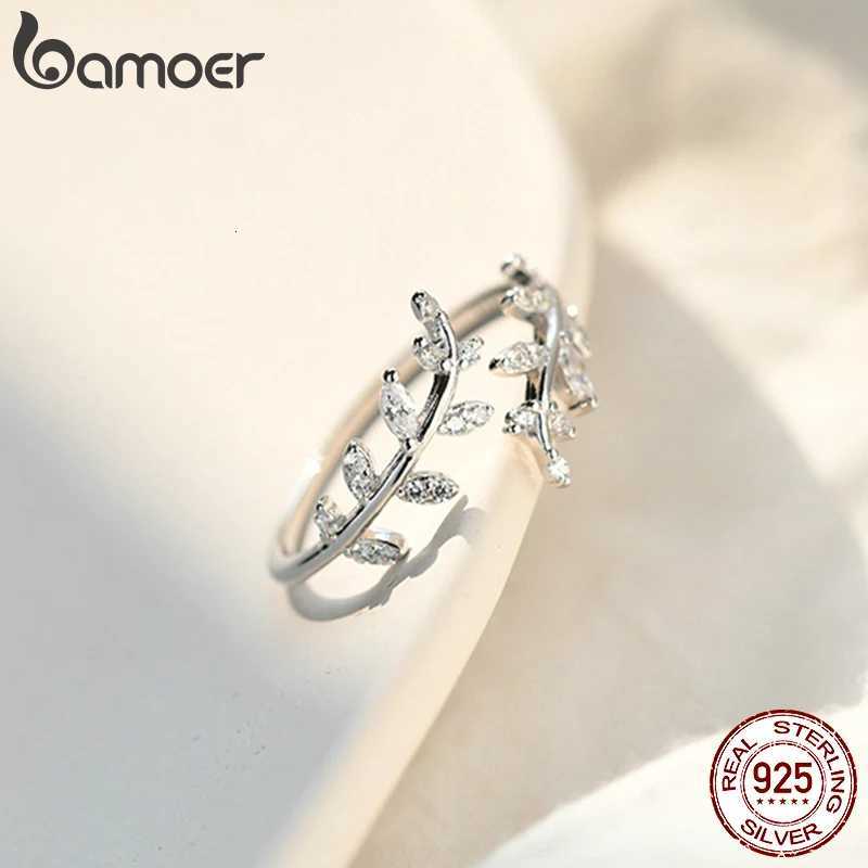 BAMOER 925 Sterling Silver Open Ring Plated 14 Gold Zircon Adjustable Ring for Women M251215