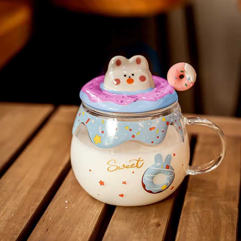 Cute Doughnut gs with Lid and Spoon High Appearance Ll Girls Coffee Cups He and Off Creative Ceramic Drinking Cups H251215