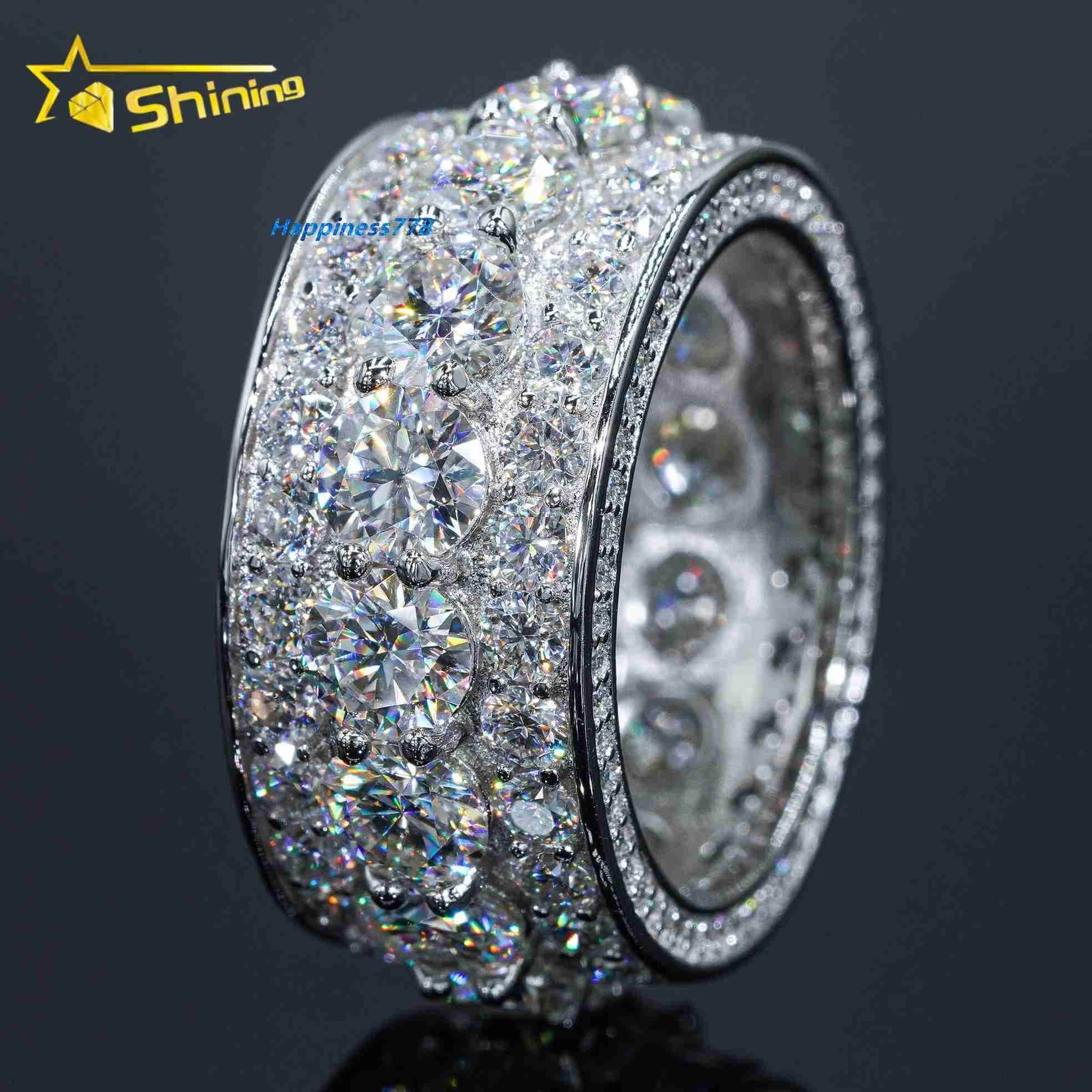 Hot Sale Iced Out Jewelry Fine Man Jewelry Engagement Rings 925 Silver Jewelry FL Moissanite Diamond Band Ring Man With GRA
