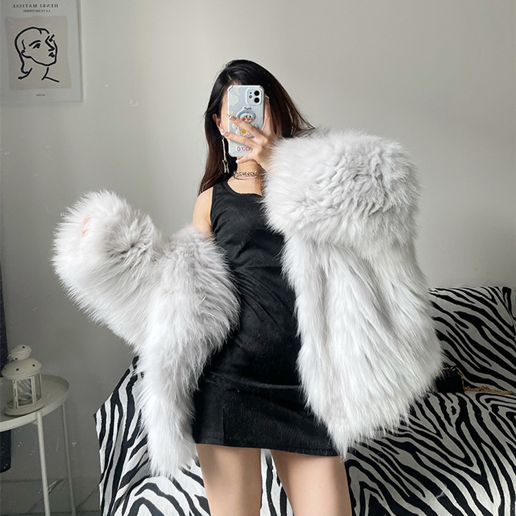 Women's Fur Luxury Rex Rabbit Fur Bomber Jacket Women Winter Warm Grass Faux Fox Coat Hooded Fluffy Cardigan With Fur Collar Hat Furry Tops