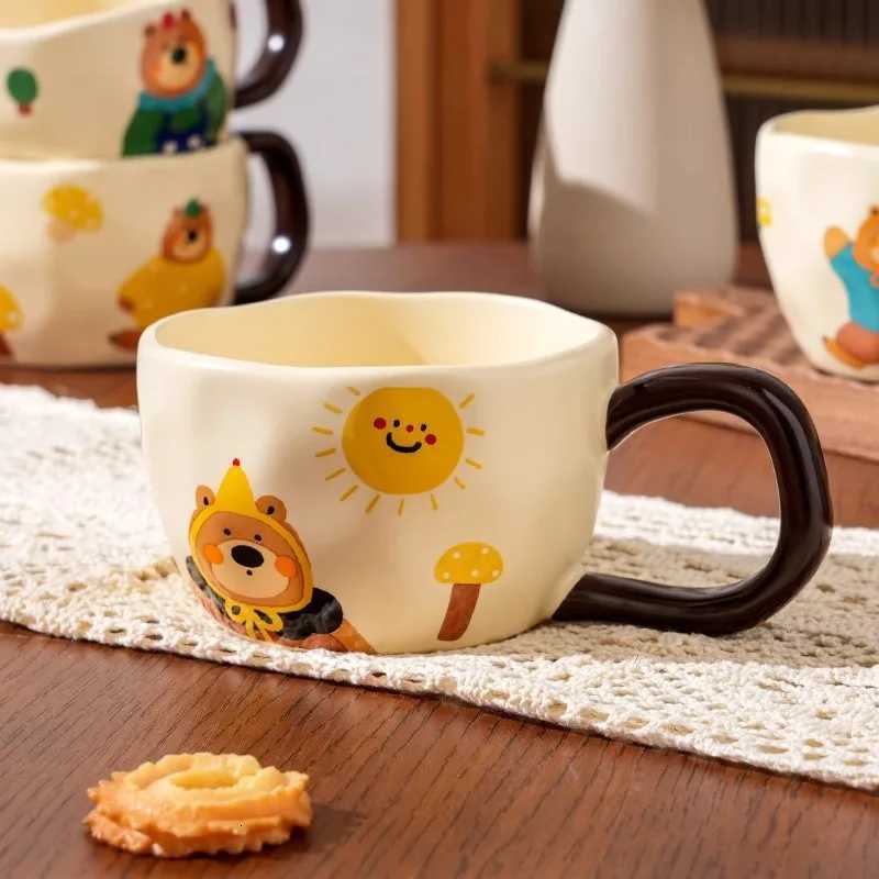 YWDL Ceramic gs Coffee Cups Hand Pinched Irregar Flower Milk Tea Cup Ins Korean Style Oatmeal Breakfast g Drinkware H251215