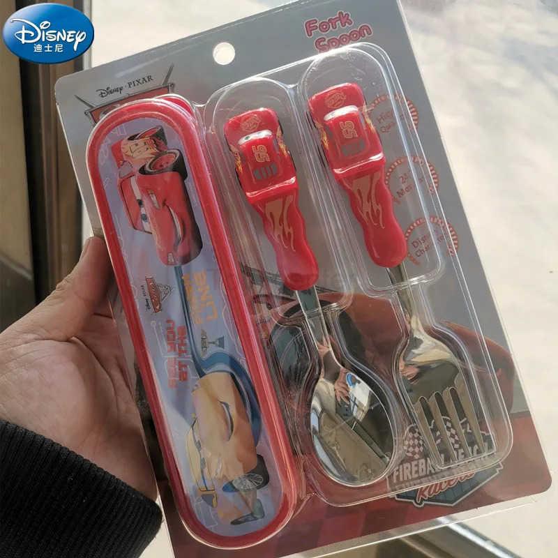 Disney DisneyCarLightning McQueen cutlery Set Animated Cartoon 304 stainless steel fork and spoon Box 3D childrens Christmas gift toys H2512151