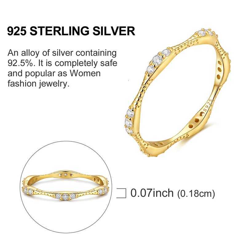 Original Real 925 Sterling Silver Gold Simple Ring Size 6-9 Zircon Ring For Women Wedding Jewelry Gift M251215