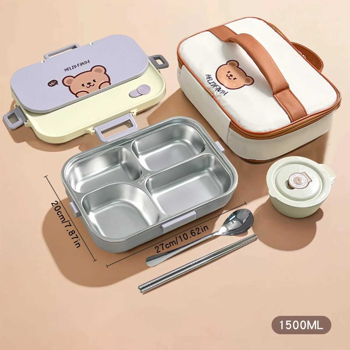 WORTHBUY 1500ml 304 Stainless Steel Lunch Box For Kids With Cutlery Bowl 4/5 Grid Portable Large Capacity Food Lunch Container H251213