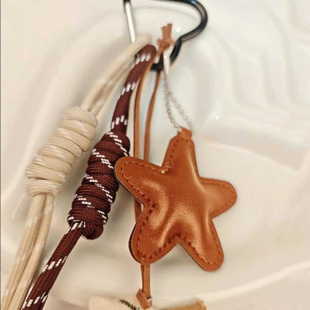 Creative Braid Rope Coffee Bread Keychain Leather with Star Pendant Bag Charm Handmade Bag Pendant M251215