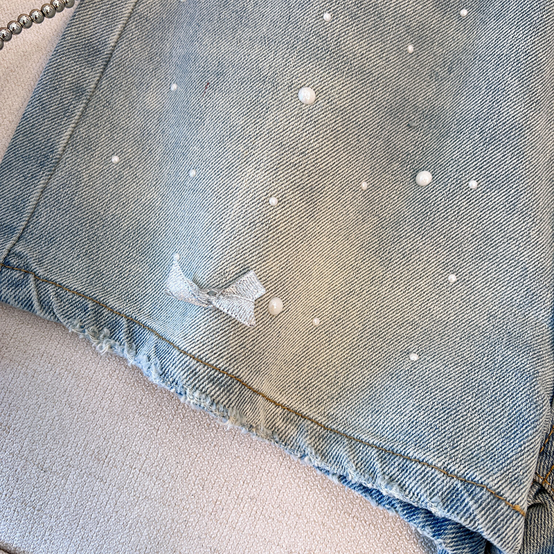 Denim Shorts with Bow and Diamond n for Women High Waists 250224