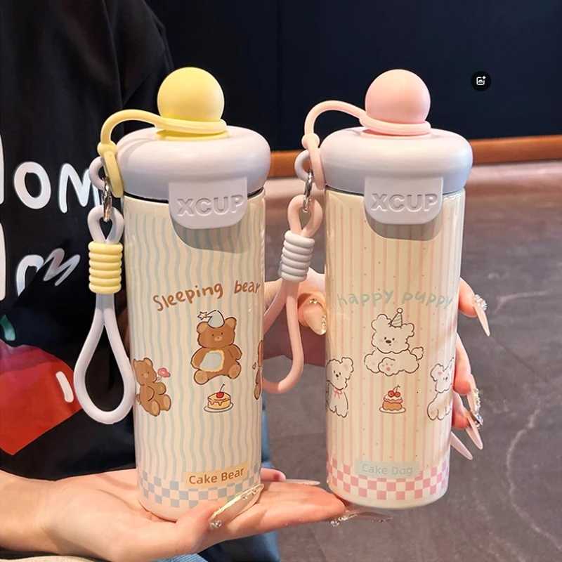Kawaii Cat Thermal Cup Cute Stainless Steel Thermos Bottle For Tea Coffee 600ml Portable Water Bottle With Straw For Girls Woman H251215