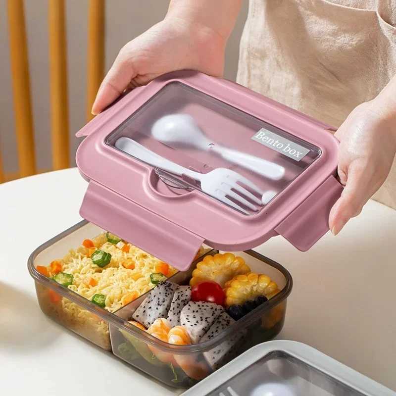 Lunch Box with Tableware for Off Workers Square Divided Microwave Oven Bento Box Leakproof Food Container for Picnic Camping H251213