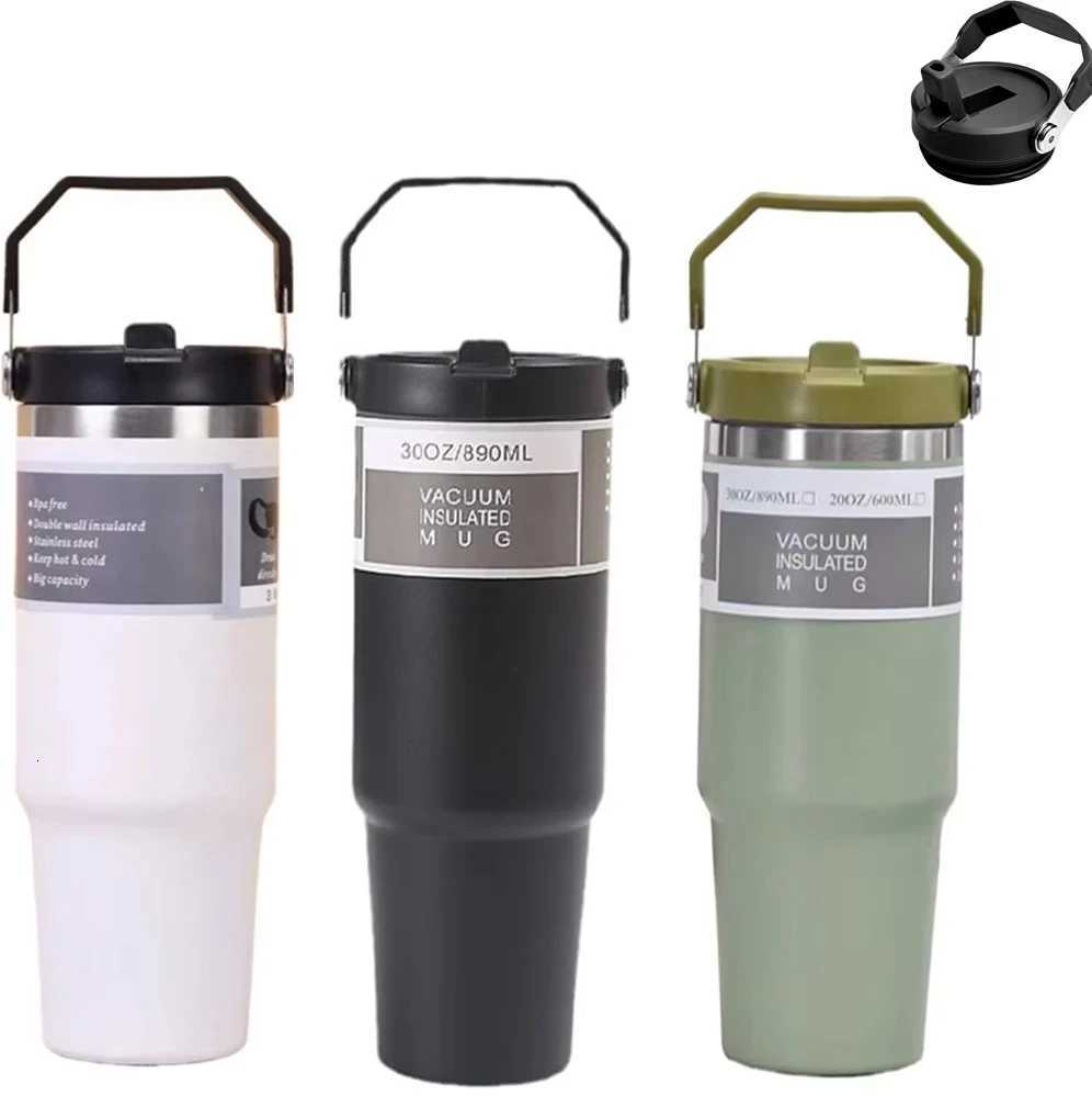 30 Oz Stainless Steel Thermos Mug Tritan Material Double Layer Vacuum Insulation Tape Handle Perfect for Iced and Hot Drinks H251215