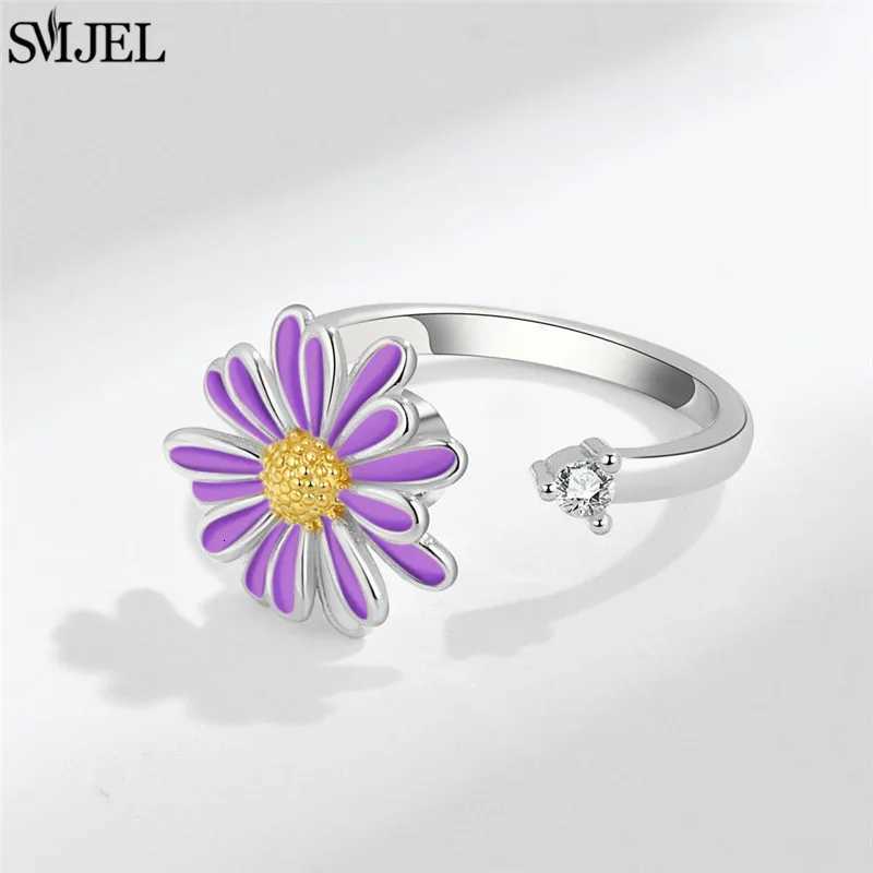Ethnic Fashion Daisy Flower Anxiety Ring Adjustable Women Girls Worry Stress Relief Jewelry Spinning Fidget Rings Party Gifts M251215
