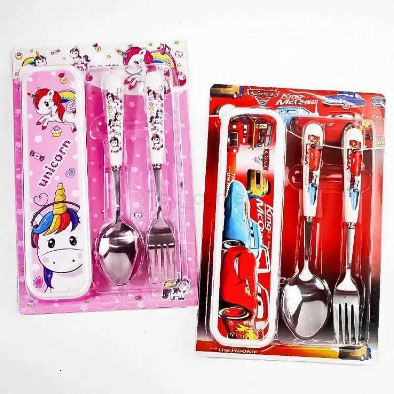 Disney Spiderman Frozen Cars Tableware Combination Cartoon Anime Pattern Cutlery Spoon Fork Set Boxed Birthday Gifts for Kids H251215