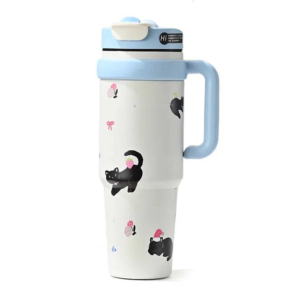 Cute Big Mac High-Looking Thermos Cup for Girls with Double Drinking Straw Cup with Handle to Keep Cold Special Water Cup for Students H251215