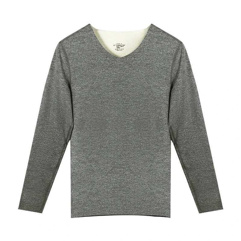 2PCS Mens seamless thermal underwear fleece - lined and thickened single - piece long - sleeve base - layer wool thermal top G251215