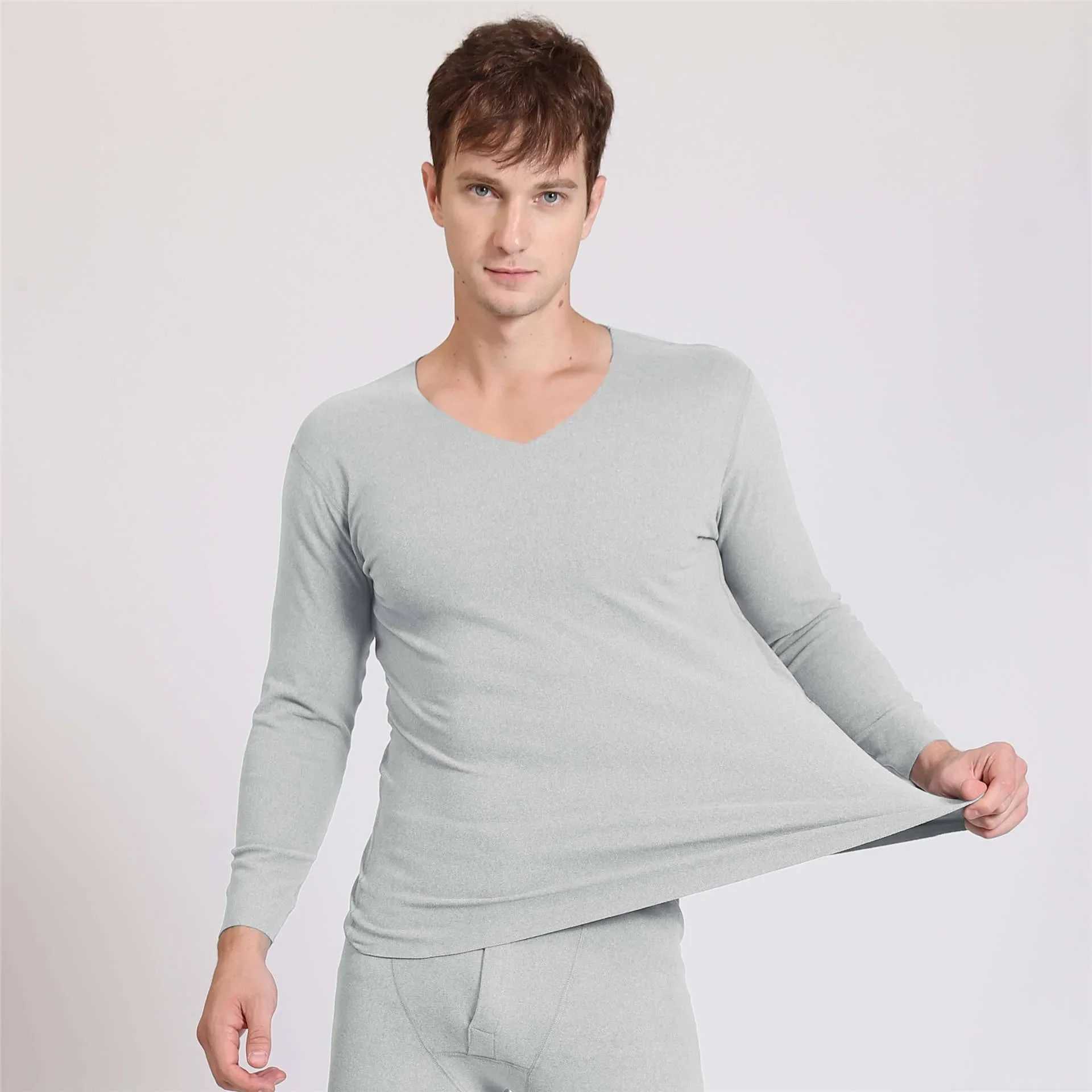 1pcs Autumn Winter Seamless Mens Long-sleeved Thermal Underwear Man Plus Size V-neck Thin velvet Autumn clothes Tops XL-7XL G251215