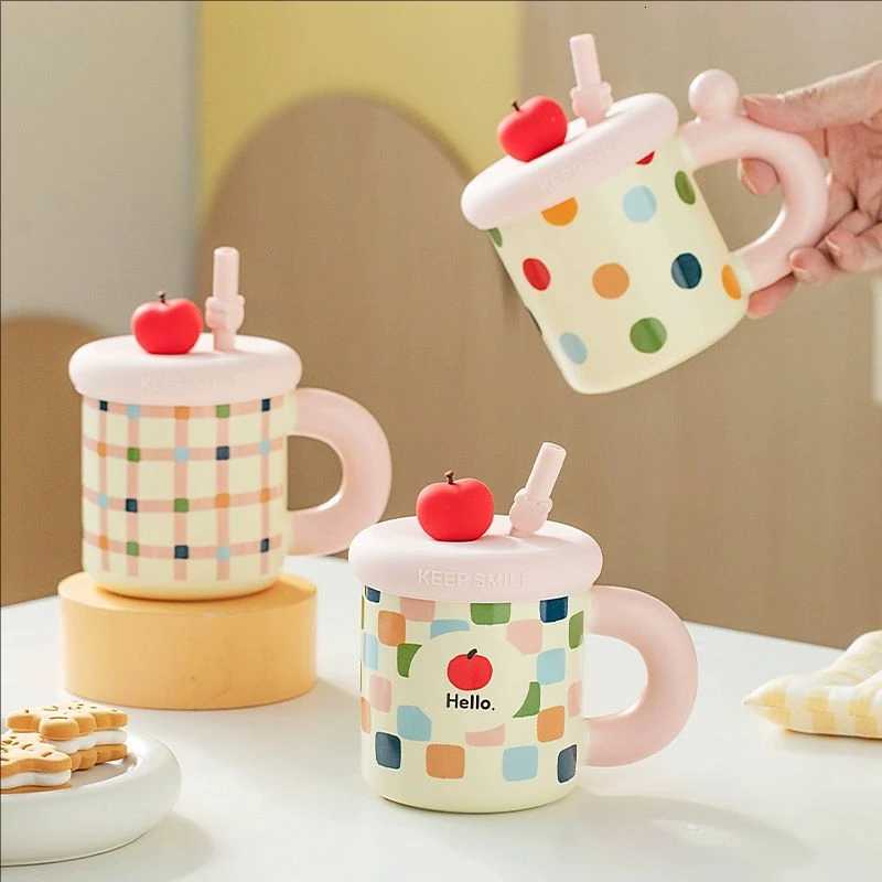 Cute Household Pots Ceramic g with Silicone Lid Straw Ceramic Coffee Milk Cup Off Drinking Water Cup for Souvenir Gift H251215