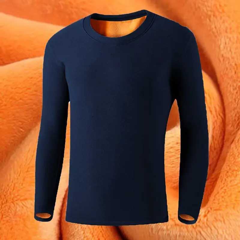 Mens Thermal Underwear Thickened and Fleece-Lined for Cold Protection Youth Top Winter Long-Sleeved Crew Neck Base Layer Shirt G251215