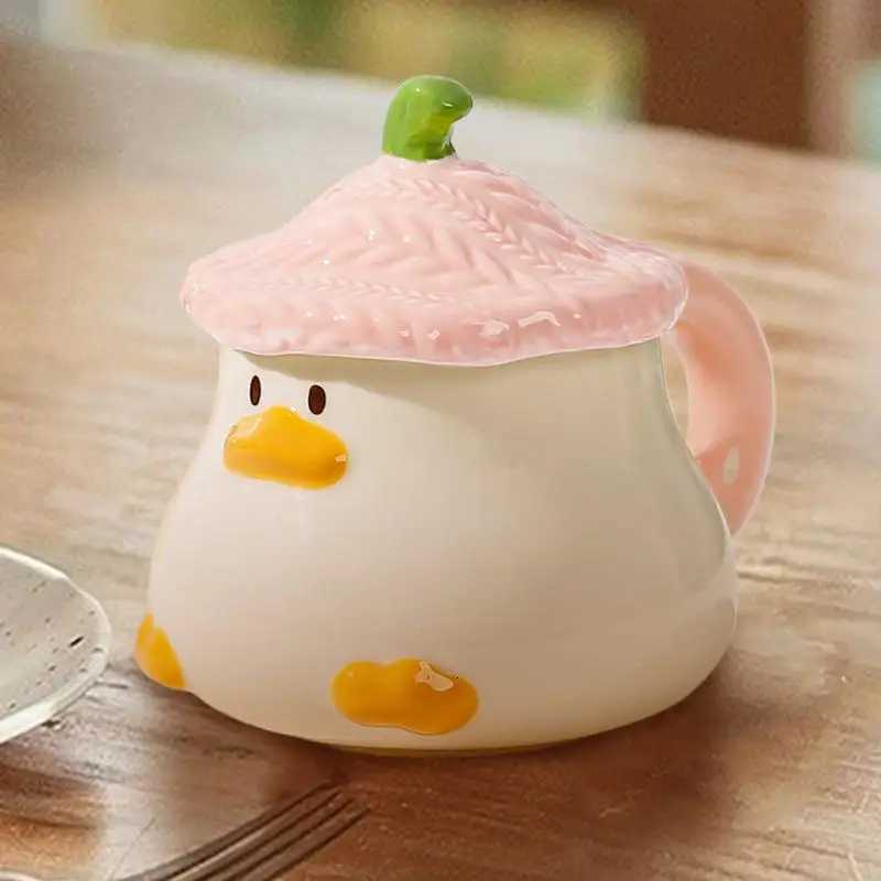 Cute 3D Duck Coffee g Ceramic Duck g With Hat Lid 400ml Cartoon Ceramic Drinkware Tableware With Handle For Kids And Adt H251215