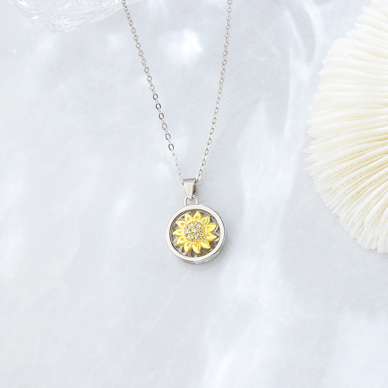 925 Sterling Silver Infinity Rotatable Spinner Anxiety Fidget Sunflower Pendant Worry Stress Relief Necklaces Jewelry for Women 240618