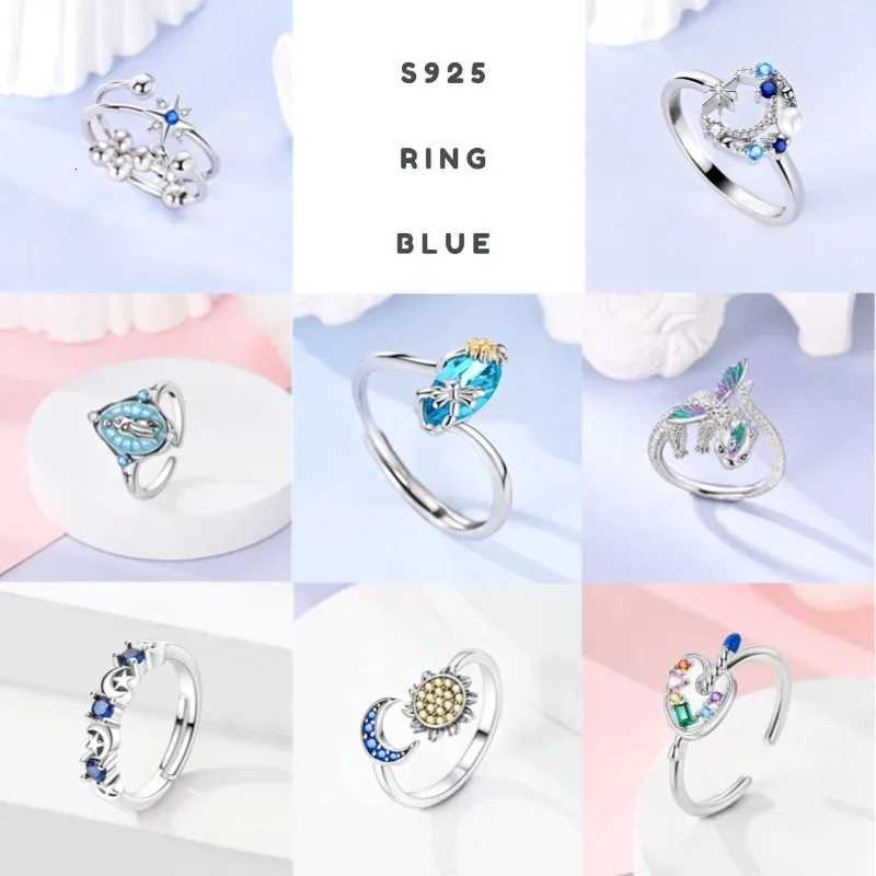 Blue Star Open Ring 925 Sterling Silver Original Dragon Adjustable Ring For Women Wedding Anniversary Finger Jewelry Gift M251215