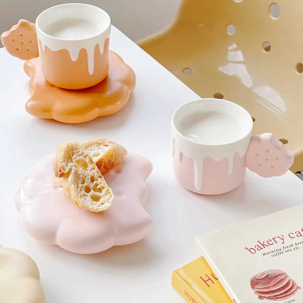240ml Creative Biscuit g Dish Irregar Shape Ceramic Cup High Beauty Lovely Breakfast Milk Cup Fem Household Coffee Cup H251215