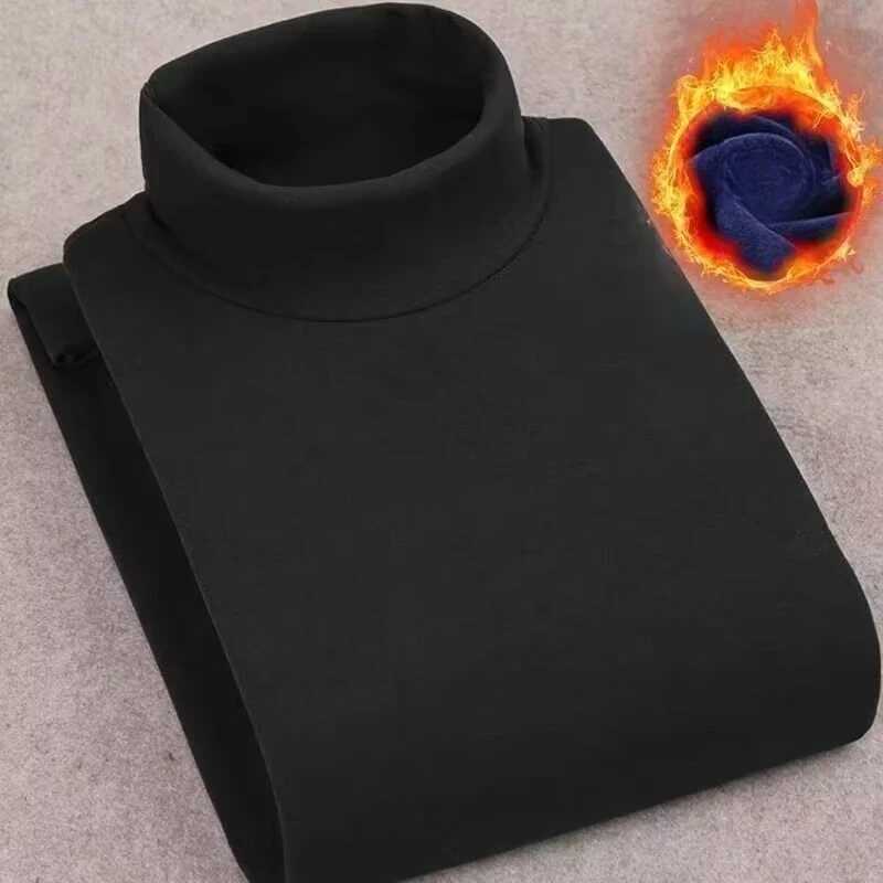 Winter Mens Half Turtleneck Velvet Top Long Sleeve T-shirt Autumn Solid Color Men Clothing Double-sided Velvet Thermal Underwer G251215