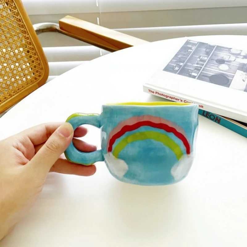 Ceramic g resso Coffee Cup Hand Drawing Underglaze Color Small Flower Grid Ceramic g Breakfast Milk Tea Cups H251215