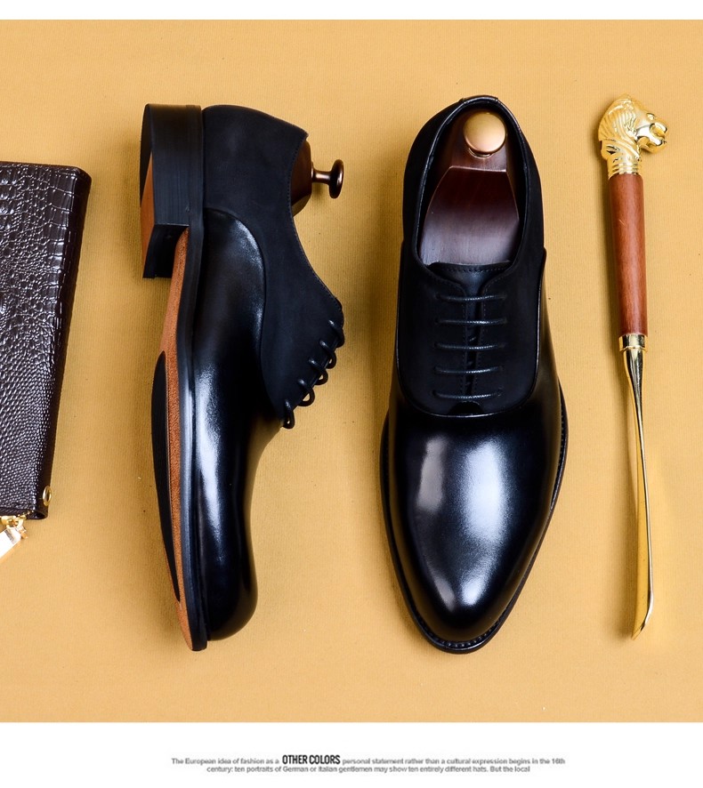 British Style Business Formal Shoes for Men Genuine Leather Pointed Toe Burgundy Oxford Wedding Groomsmen Shoes Large Sizes - view 3