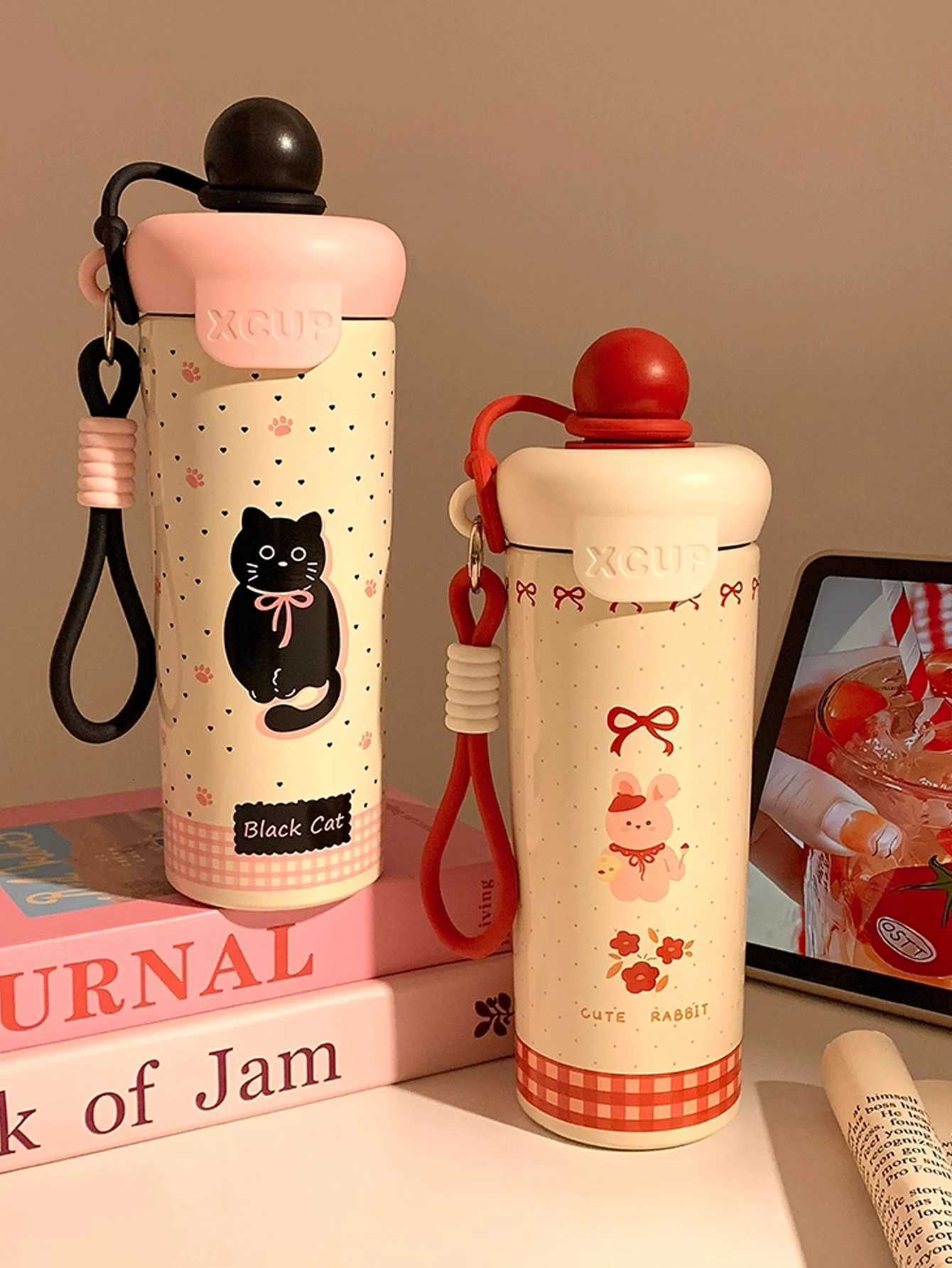 1pc 650ml cute and fashionable double-layer stainless steel insulated and chilled water bottle with a handle H251215