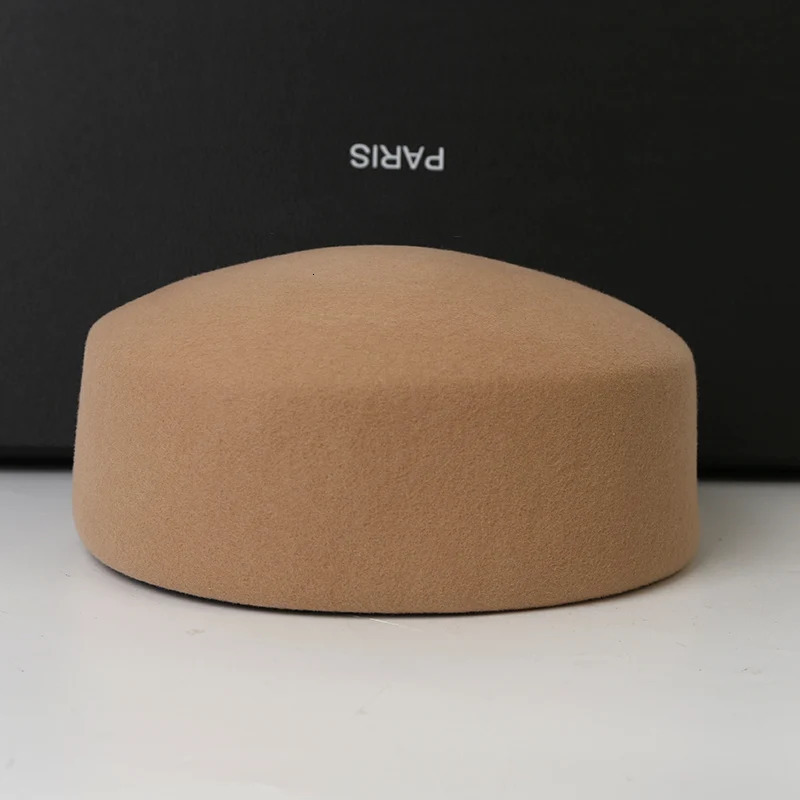 Paris Hats for Women100 WOOL Hard Beret Women Felt Camel Autumn Winter Hat Fedora Fascinator Stewardess Cap Bridal Pillbox 251215