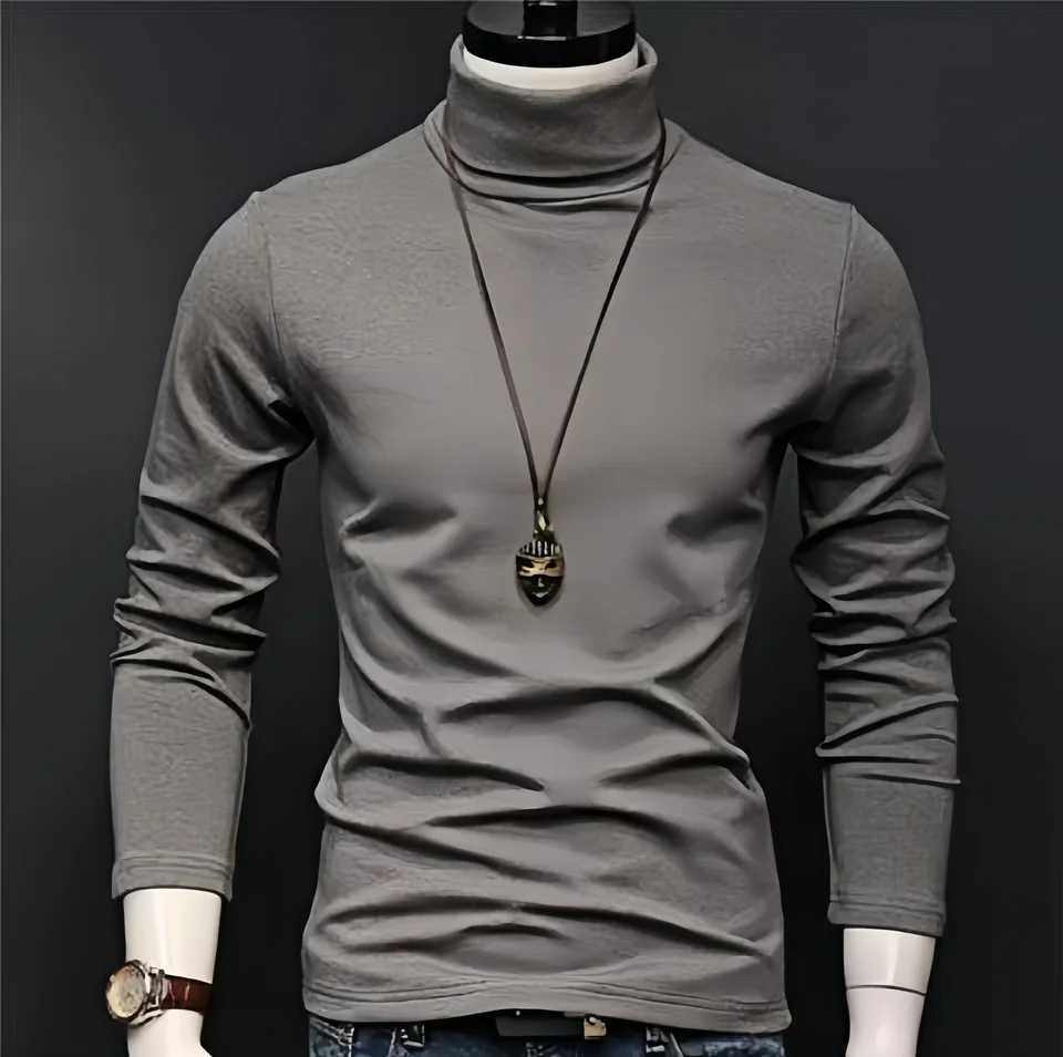 New Mens Thermal Underwear Top Slim Fit Long Sleeve High Neck Shirt Autumn Winter Clothes Thin Tights for Cold Weather G251215