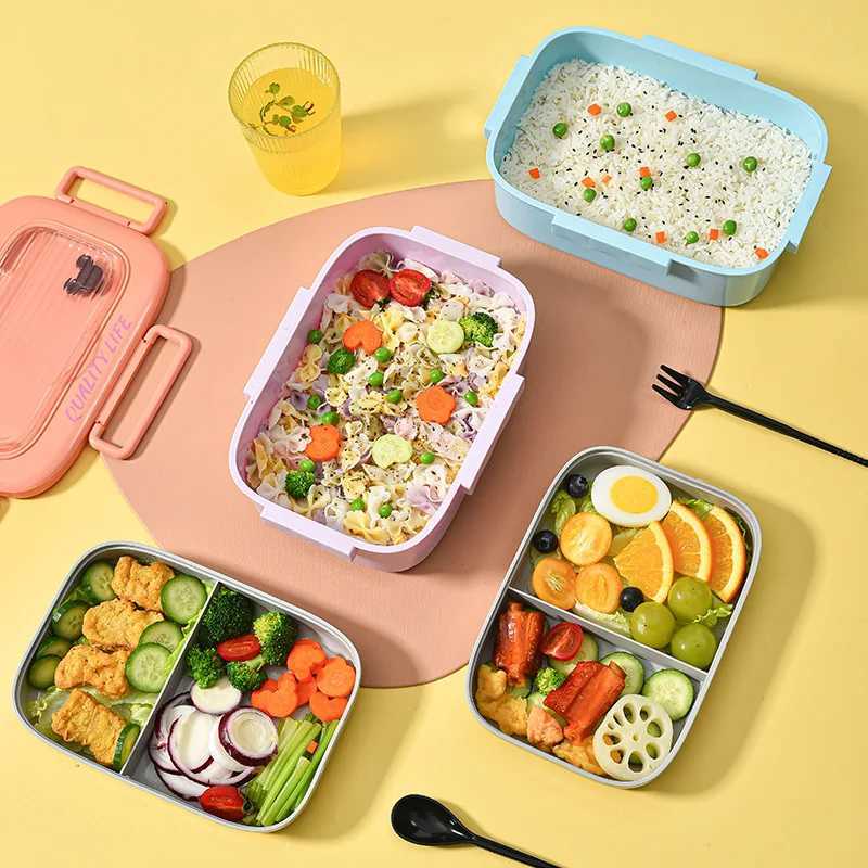 Portable Lunch Box Lunch Container for Kids Double Bento Box with Tableware Microwaveable Food Storage Container H251213