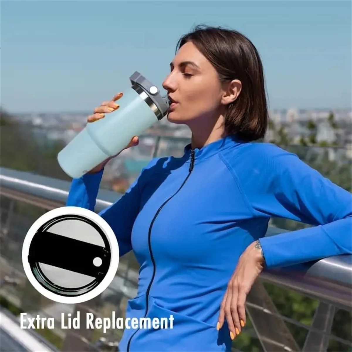 1pc Vacuum Tumbler with Lid Stainless Steel Portable Water Bottle with Dazzling Handle Insulated Tumbler Tote Handle 20/30OZ H251215